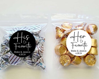 His and her favorite Wedding favors stickers and bags, wedding labels favor for guest in bulk midnight snack sticker for candy personalized