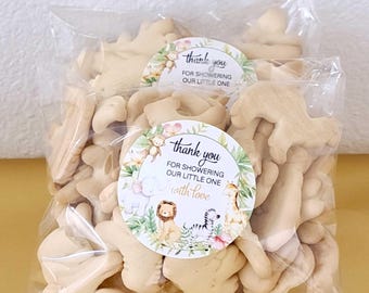 1.9 inch safari animals stickers and bags thank you for showering our little one with love, Gender neutral baby shower label DIY party favor