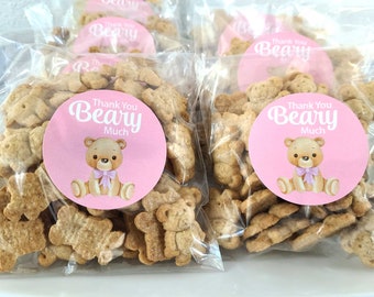 Teddy bear baby shower favors girl stickers with bags, thank you beary much, baby bear favor label teddy bear baby shower girl cheap favors