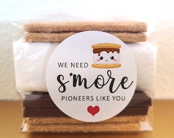 Stickers with bags JW pioneer gifts bulk, we need s'more pioneers like you, 1.9 inch labels snack treat gift bags EMPTY