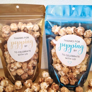 Wedding favors thanks for popping by popcorn favors 3 inch stickers treat bags, favor for guests bulk gift stand up pouches retirement favor