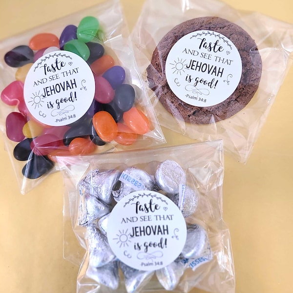 1.9 inch Stickers with bags Jw pioneer gifts bulk, taste and see that Jehovah is good snack labels
