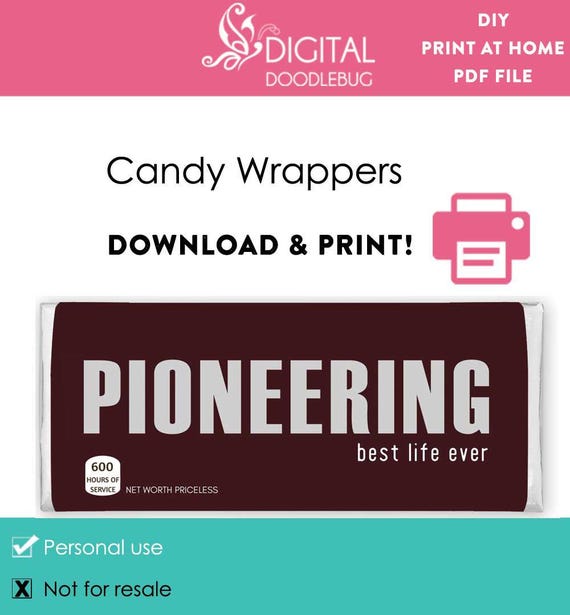 DIY printable candy bar wrappers template, Jw Pioneer school appreciation gift 2024 Digital File Instant Download 600 hours