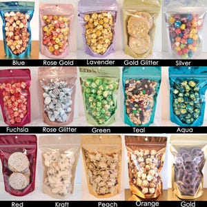 Empty Bags baby shower treat popcorn favors wedding snack mylar foil Stand up pouches zip brown kraft rose gold blue pink green teal aqua imagen 3