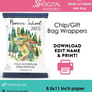 DIY printable chip gift bag wrappers template, JW 2025 pioneer school Digital File Instant Download