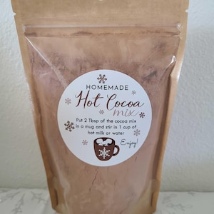 Hot chocolate mix stickers and bags winter wedding favors instructions gift stand up zip pouches direction label business packaging