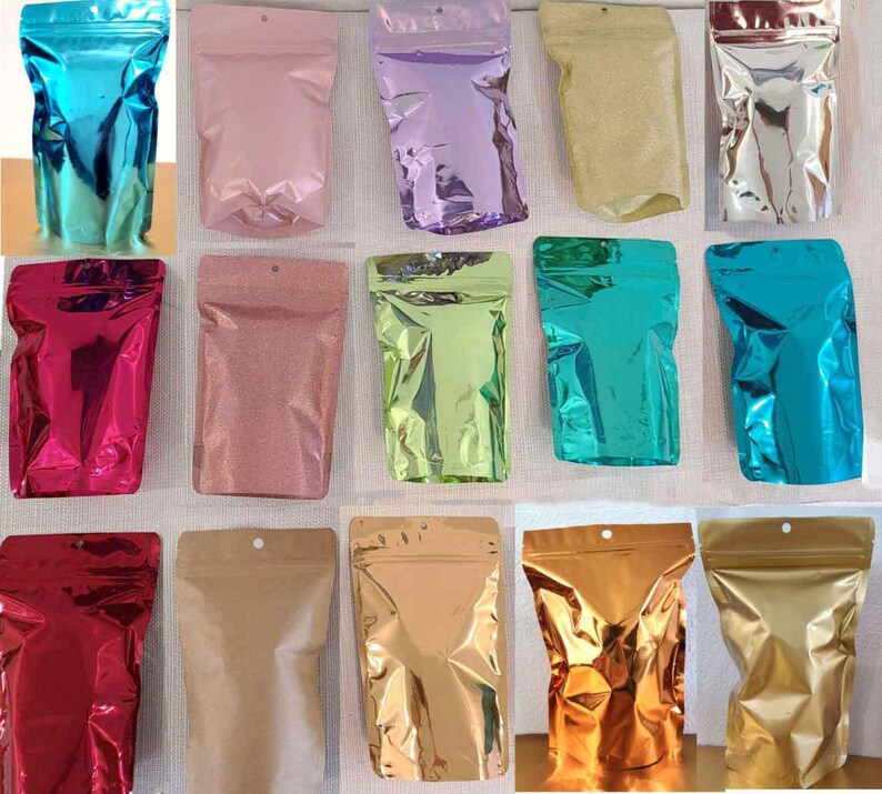 Empty Bags baby shower treat popcorn favors wedding snack mylar foil Stand up pouches zip brown kraft rose gold blue pink green teal aqua image 4