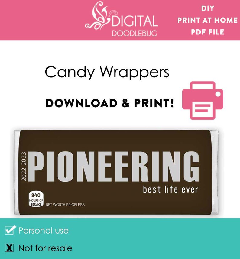 DIY Printable Candy Bar Wrappers Template Pioneer School Etsy