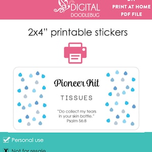 Printable 2x4 stickers Tissue wrappers pioneer school gift labels Instant Download PDF