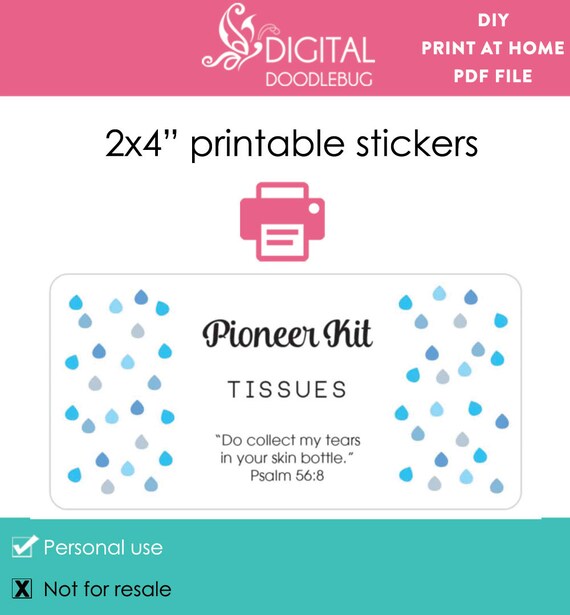Pioneer kit tissue labels JW gift 2x4 Stickers 10 PC