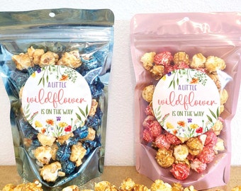 Wildflower Girl baby shower favors 3 inch stickers and treat bags girl favors for guests summer floral favor labels bulk stand up zip pouch