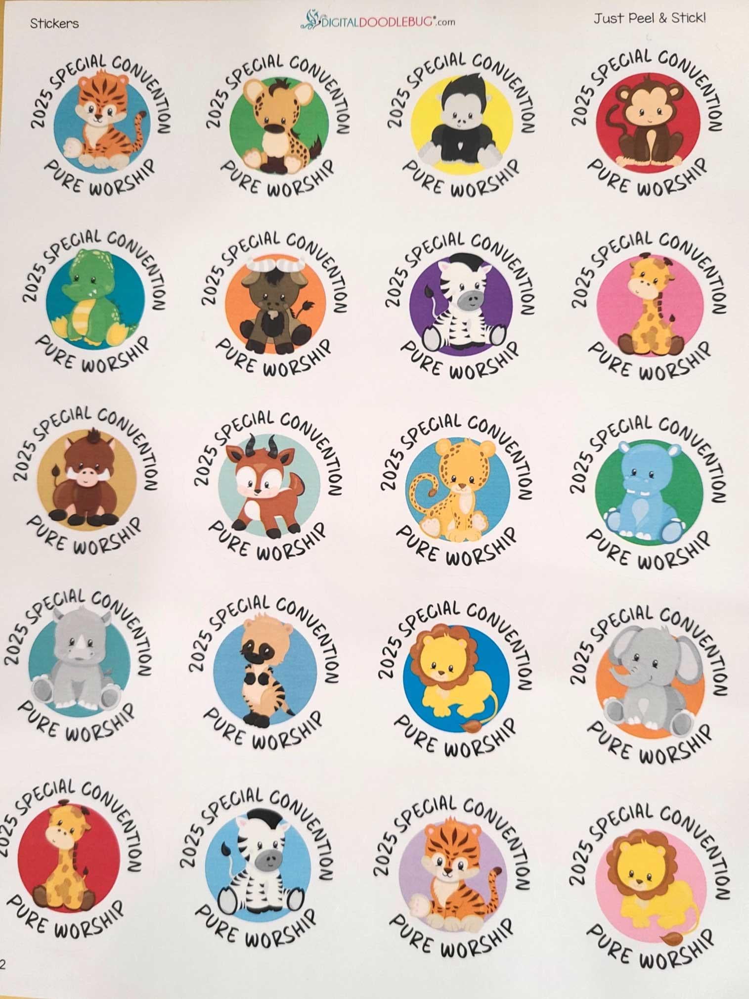 Pure Worship 2025 Special Convention Stickers - 60 Glossy 1.9 Inch Circle Labels For JW Gifts