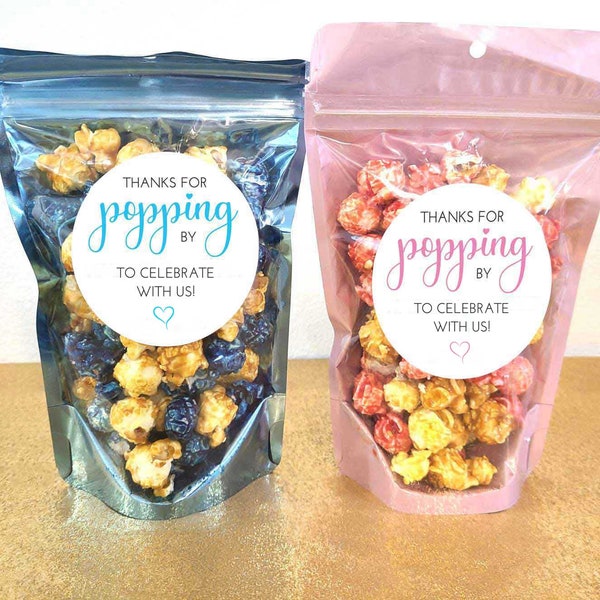 Wedding favors thanks for popping by popcorn favors 3 inch stickers treat bags, favor for guests bulk gift stand up pouches retirement favor