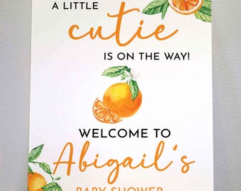 PRINTED custom baby shower welcome sign little cutie welcome foam board 4mm baby shower orange citrus personalized name date shower decor