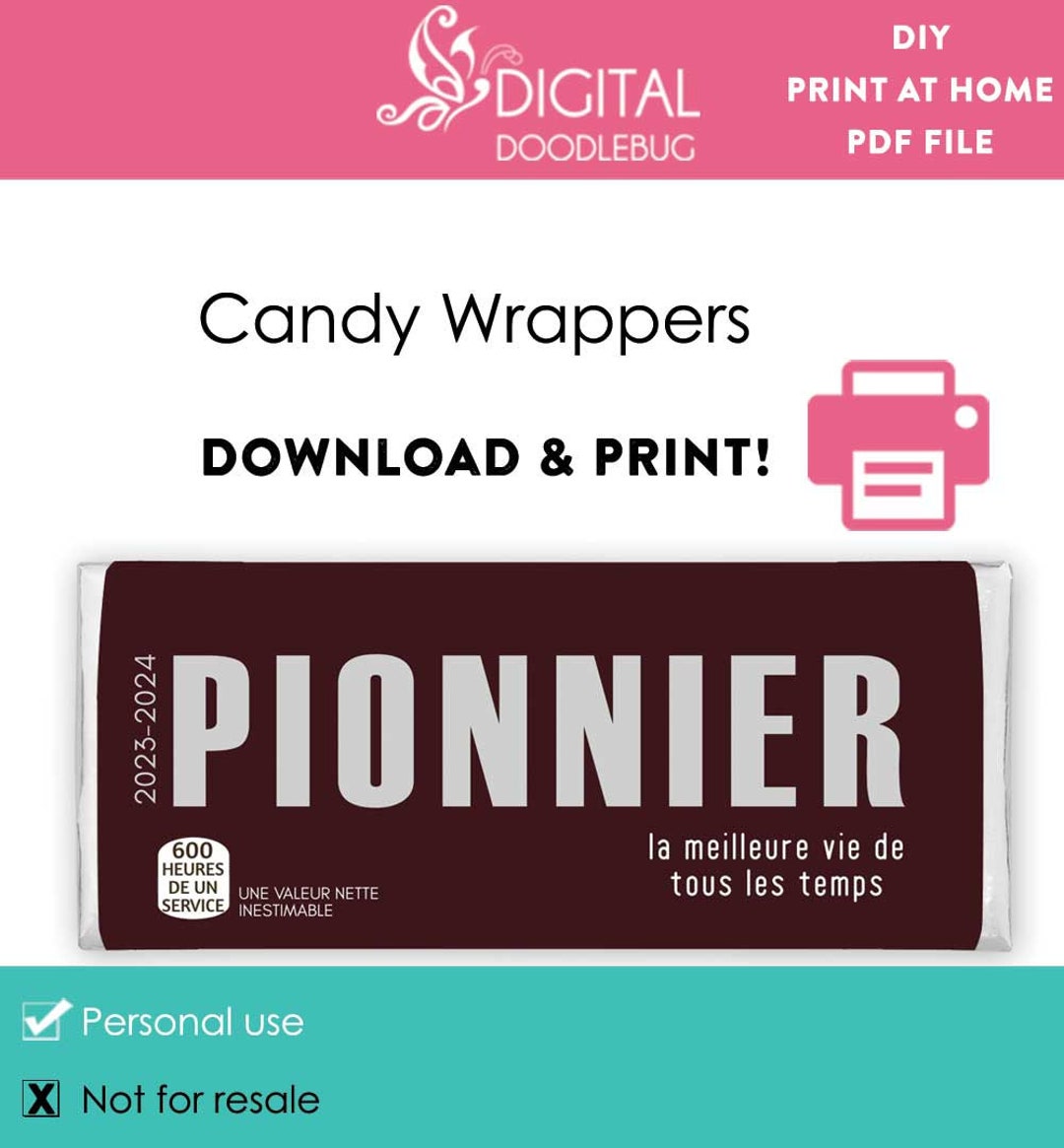 DIY French Printable Candy Bar Wrappers Template Pioneer Etsy