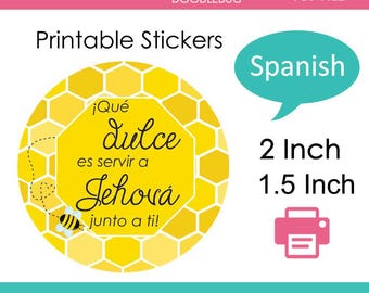 PRINTABLE Spanish Español 2 inch honey bee labels JW pioneer school gift how sweet it is to serve Jehovah with you