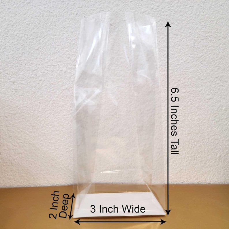 May include: Clear plastic bag with a 6.5 inch tall, 3 inch wide, and 2 inch deep capacity.