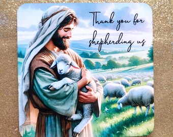 Coaster elder school gift thank you for shepherding us shepherd with sheep cork coaster