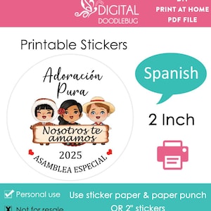 PRINTABLE 2 inch labels Spanish JW 2025 Pure Worship special convention gift stickers Español