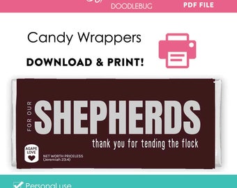 DIY printable candy bar wrappers template Elder school appreciation shepherds gift Digital File Instant Download