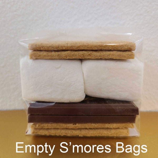 Empty Bags for s'mores favors, baby shower favors, wedding favors, Stand up gusset pouches, wedding s'more favor clear, 3x2x6.5 inches