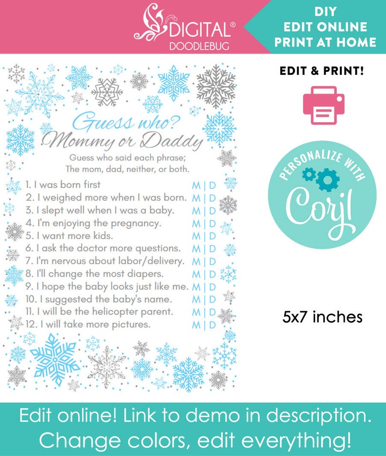 Diy Editable Mommy Or Daddy Quiz Baby Shower Game Printable Etsy