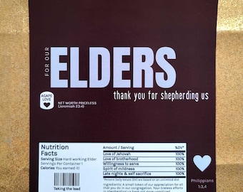 PRINTED JW Elder gift chocolate candy bar wrappers elder school appreciation cut and shipped