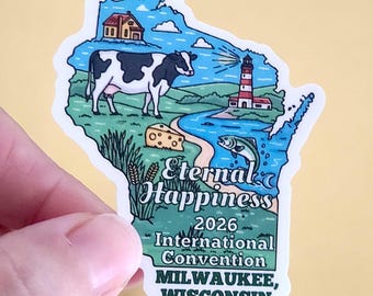 Milwaukee, Wisconsin sticker OR magnet JW convention gift eternal happiness 2x2.5 inches