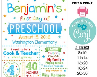 Green Editable Printable First Day of School DIY Boys | Etsy