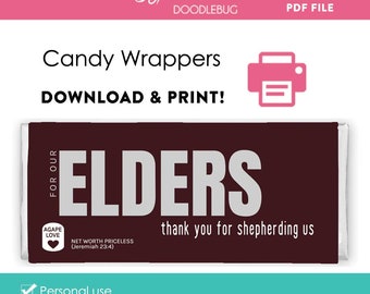 DIY printable candy bar wrappers template Elder school appreciation gift Digital File Instant Download