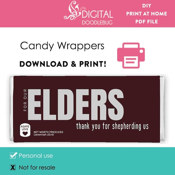 DIY printable candy bar wrappers template Elder school appreciation gift Digital File Instant Download