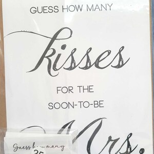 PRINTED bridal shower game guess how many kisses for the soon to be Mrs. 8x10 sign and cards party guessing game modern NO frame image 2