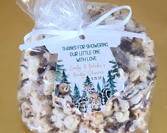Woodland Baby shower favor tags and bags personalized with name
