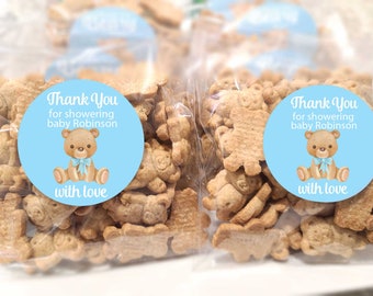 Personalized Teddy bear baby shower favors, stickers with bags, thank you favors for babies shower boy teddy bear DIY cheap party favor name