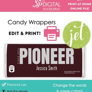 Editable printable chocolate candy bar wrappers Pioneer template 2025 Digital Online Jet template