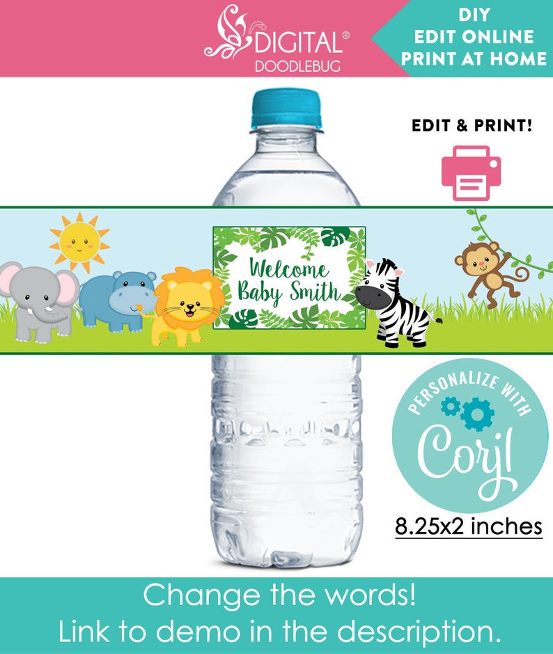 DIY Printable Water Bottle Labels Editable no.31 Jungle Etsy