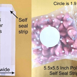 Pode incluir: Dois tipos de sacos transparentes com fecho autocolante. O primeiro &eacute; um saco de papel encerado de 15,24 cm por 10,16 cm com uma tira autocolante. O segundo &eacute; um saco de bolinhas de 14 cm por 14 cm com uma tira autocolante. O saco de bolinhas tem um autocolante circular de 4,83 cm.