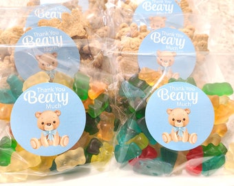 Teddy bear baby shower favors stickers with bags, thank you beary much, baby bear favor label teddy bear baby shower boy cheap favors