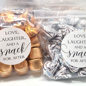 Wedding favors bags and stickers Love laughter and a snack for after, wedding labels favor for guest in bulk midnight snack sticker
