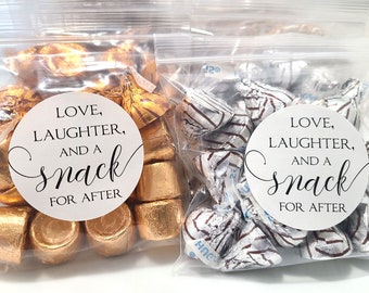 Wedding favors bags and stickers Love laughter and a snack for after, wedding labels favor for guest in bulk midnight snack sticker