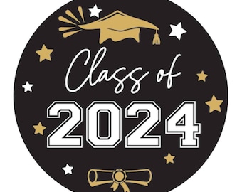 Graduation party favor stickers, class of 2024 stickers for favors, choose school color high school college grad party favor labels