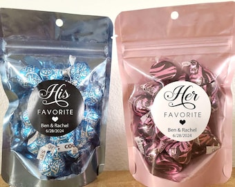 Small his her favorite wedding favors 1.9 inch stickers + treat bags 4x6" bulk personalized wedding favor midnight snack