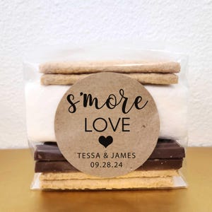 S&#39;mores wedding favors Stickers with bags bulk personalized, 1.9 inch kraft labels EMPTY