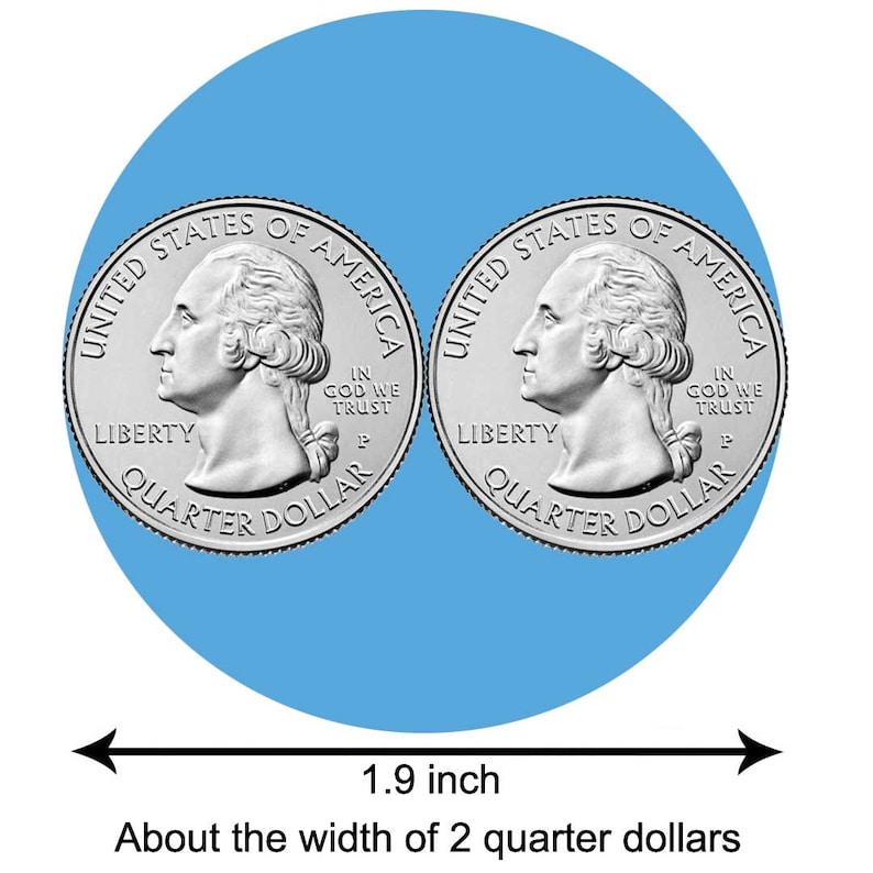 May include: Two silver US quarter dollar coins, side by side, on a light blue background. The coins feature the profile of George Washington and the words "United States of America", "Liberty", "In God We Trust", and "Quarter Dollar". The coins are 1.9 inches wide.