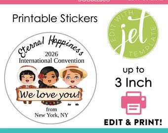 Editable sticker 2026 convention eternal happiness JW gift DIY printable template, Digital Online Jet