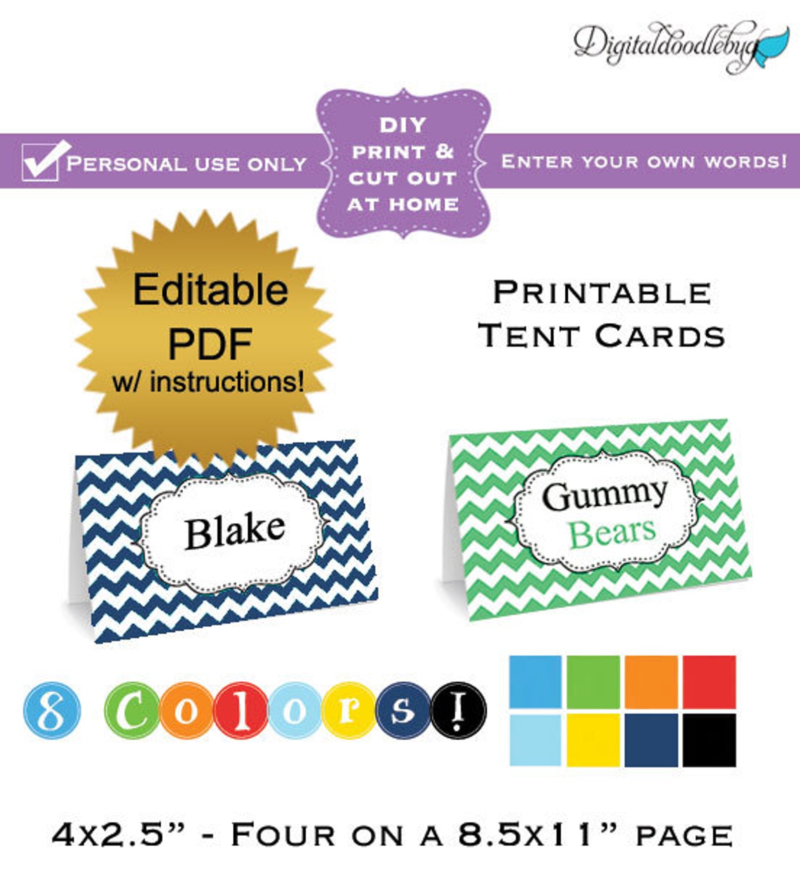 DIY Editable Printable Tent Label Cards Folding PDF no.1 Etsy UK