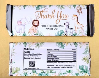 PRINTED safari baby shower favors chocolate candy bar wrappers cut and shipped