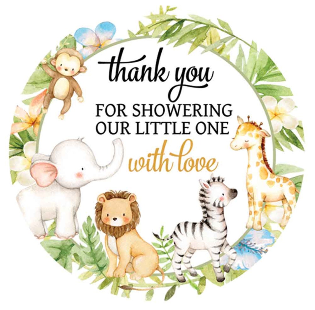 PRINTED Safari Baby Shower Favors Boy 1.9 Inch Stickers Jungle Theme DIY Favors for Guests Round