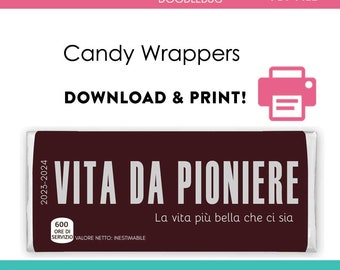 DIY Italian printable candy bar wrappers template Pioneer school appreciation gift 2023 2024 Digital Instant Download