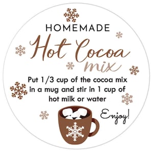 Chocolate Hot cocoa mix stickers Winter wedding favors round hot chocolate instruction labels for homemade baby shower party favor Pick size
